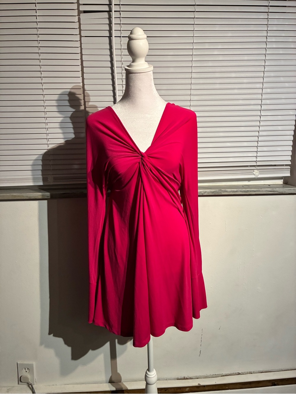 Moda International Fuchsia Twist-Front Long Sleeve Dress